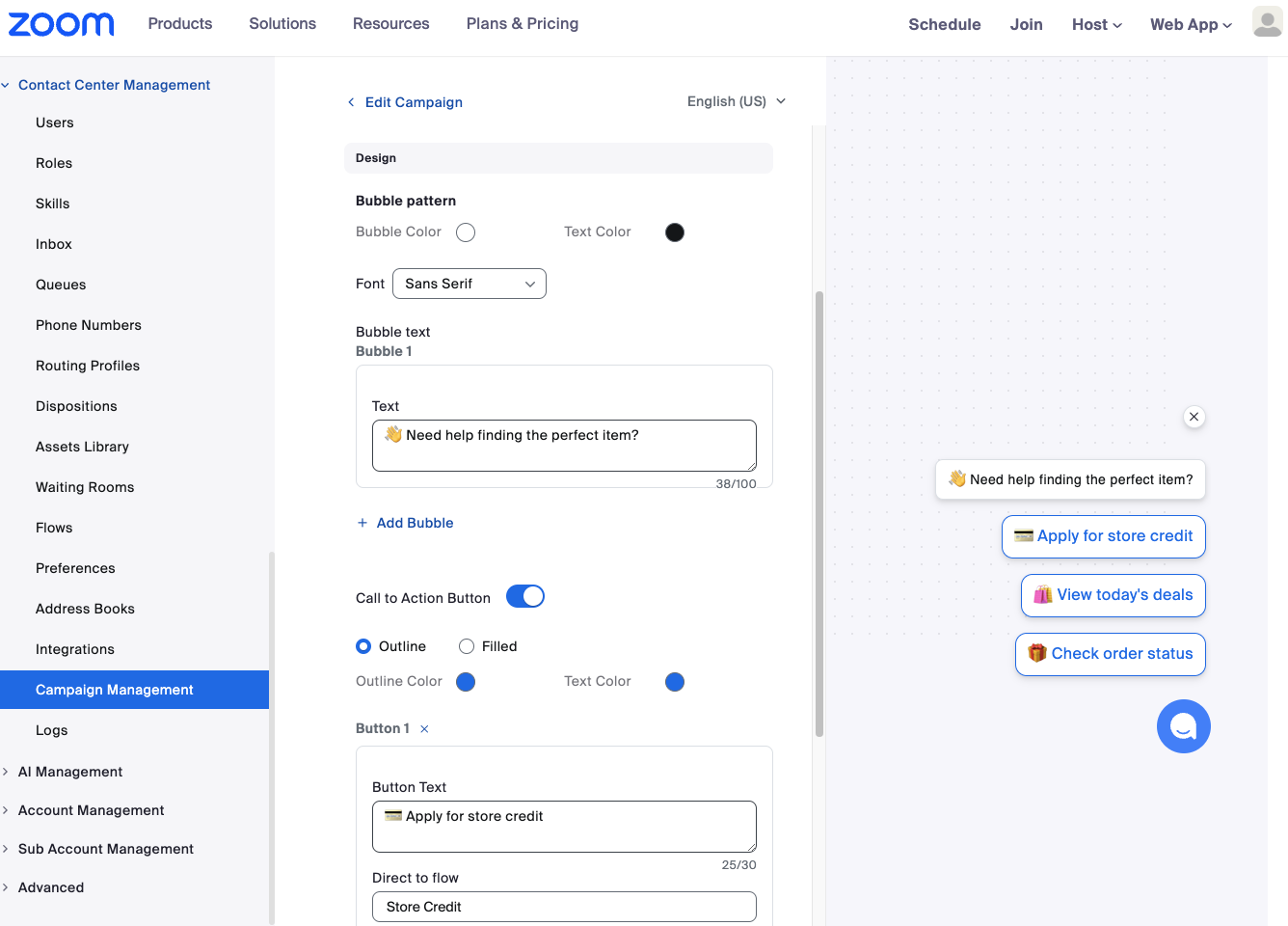 Screen display of the Proactive Messaging feature.