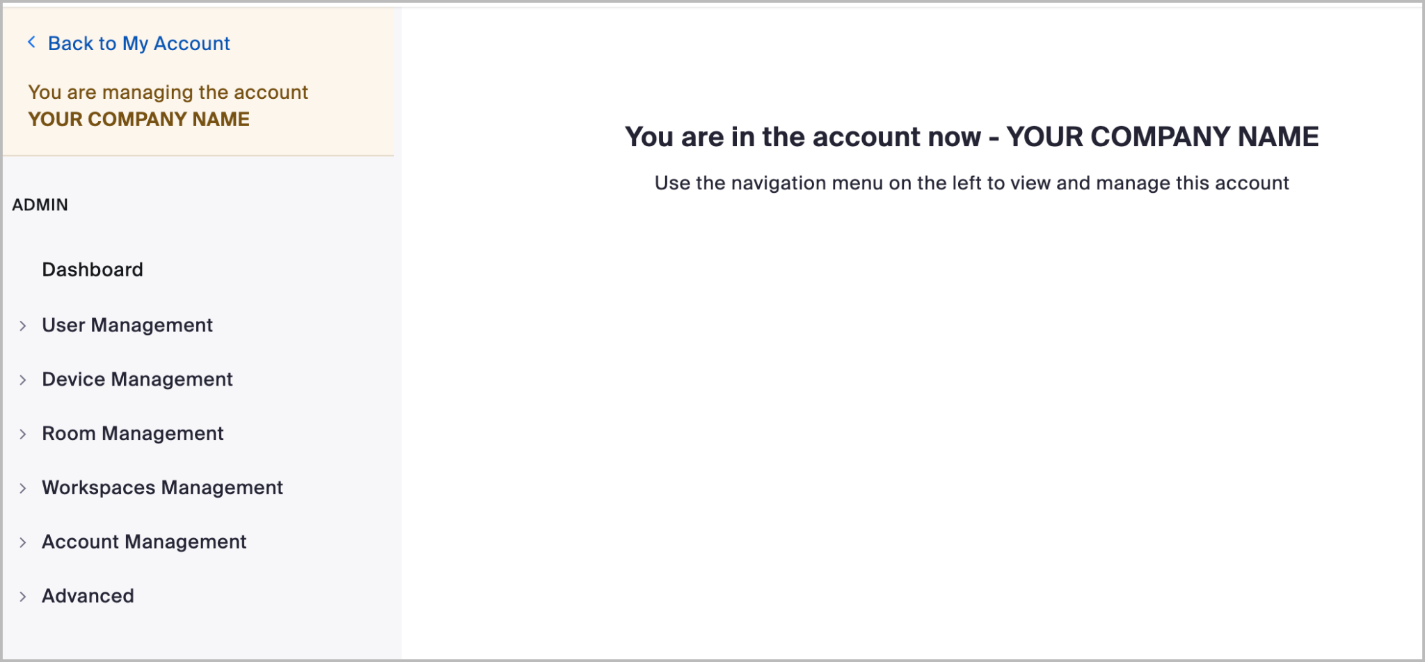 Lo que ven los administradores delegados después de autenticarse en la cuenta de terceros